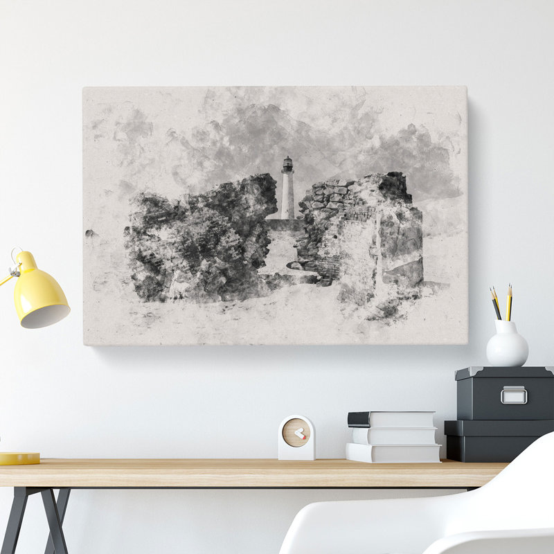 View Of A Lighthouse Vol.2 Watercolour - Wrapped Canvas Print, 50cm H x 76cm W x 3cm D