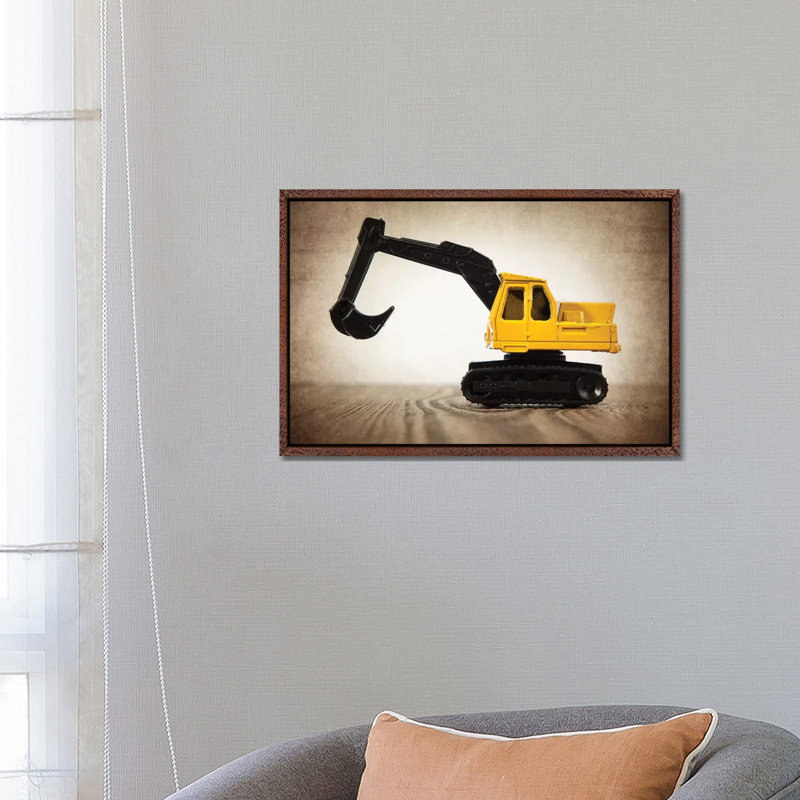 Excavator - Print on Canvas, 66.04 cm H x 45.72 cm W, Classic Brown Wood Framed