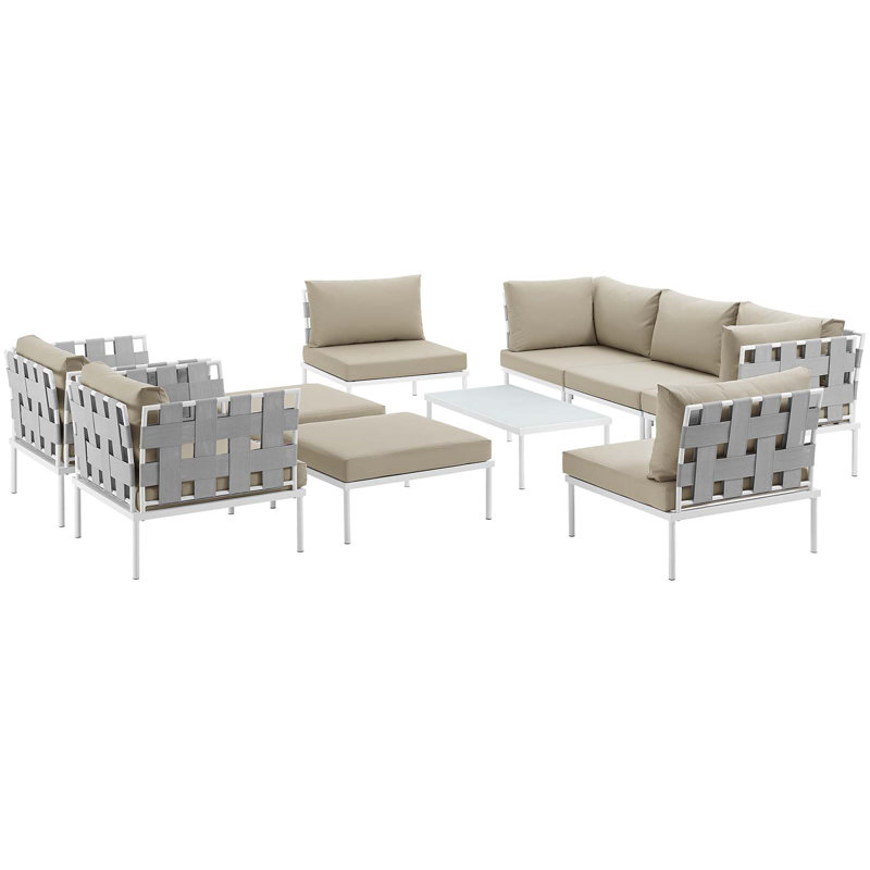 Ensemble de canapé modulaire d'extérieur en aluminium 10 pièces Modway Harmony, Beige