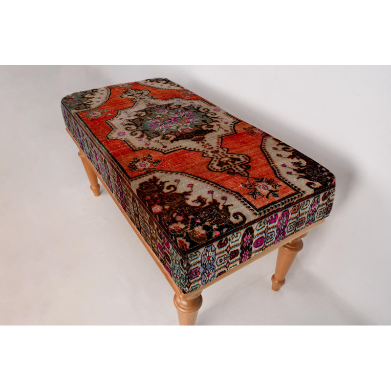 Banc rouge et brun, banc médaillon, banc repose-pieds, banc rembourré, banc tapis turc, banc Kilim, banc de décoration intérieure, banc fait à la main