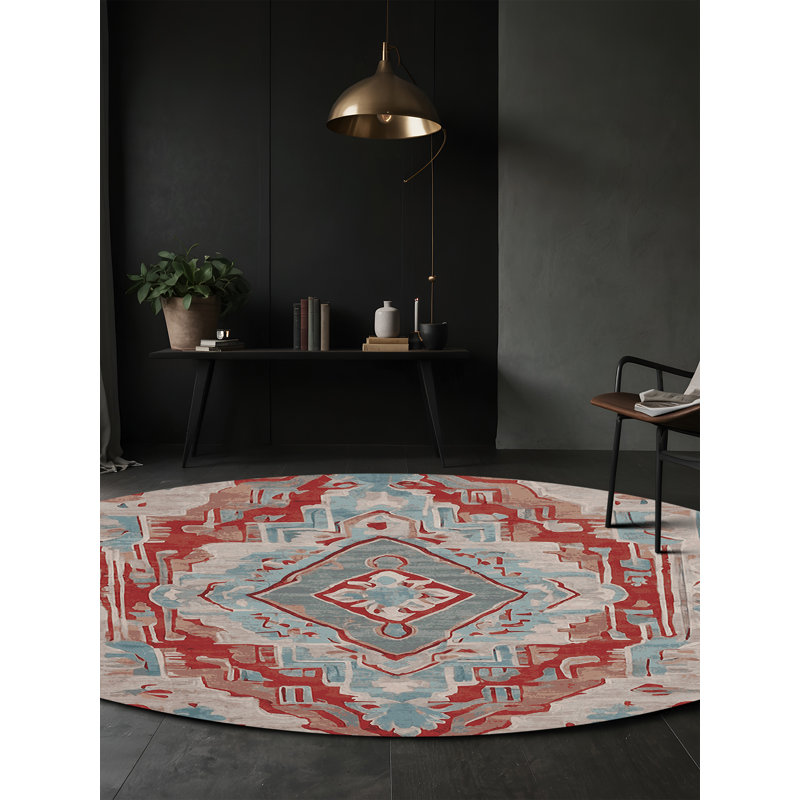 Tapis bleu soyeux et moelleux, Rond 4 pi