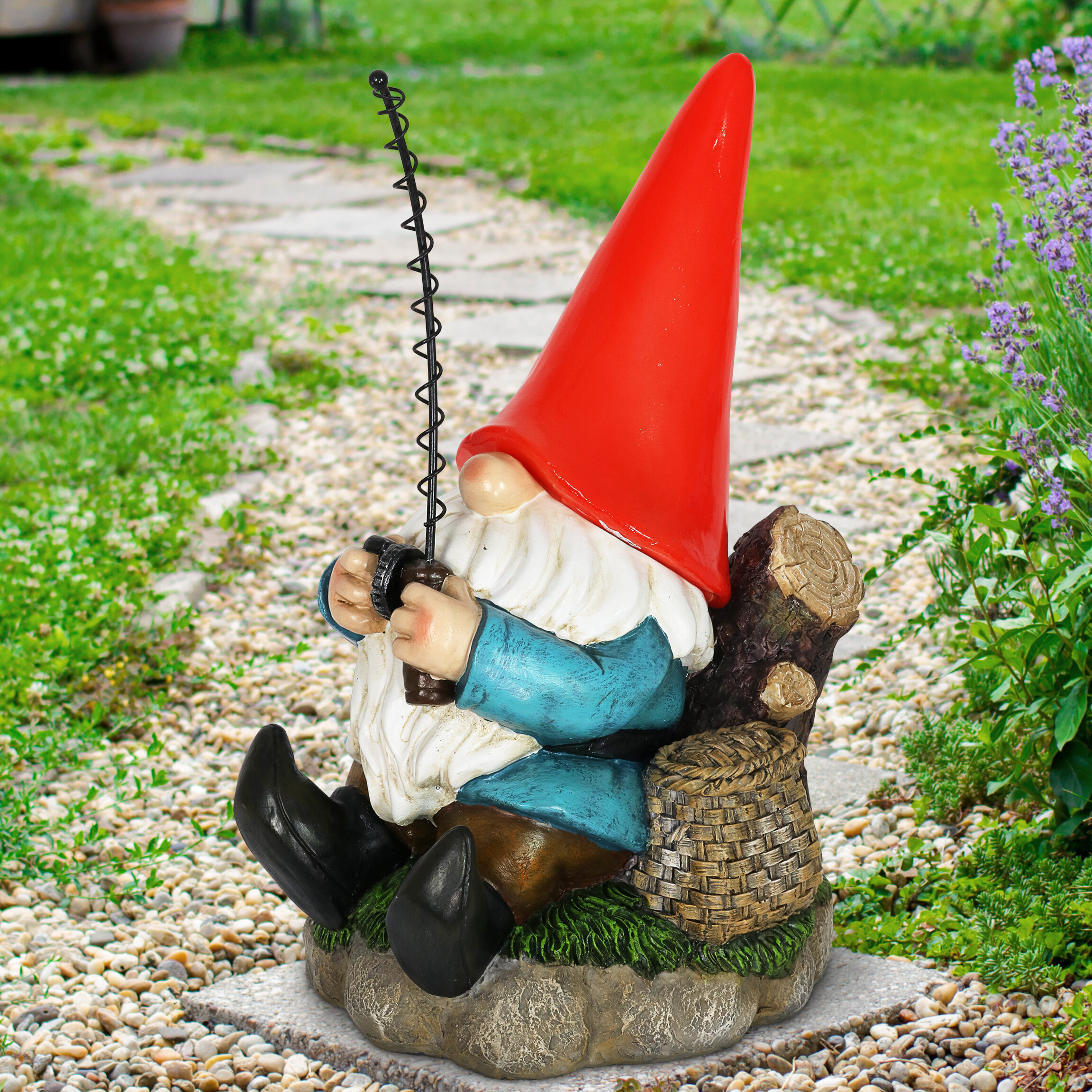 Exhart Good Time Solar Fishing Freddy Gnome Statue, 12 Inch