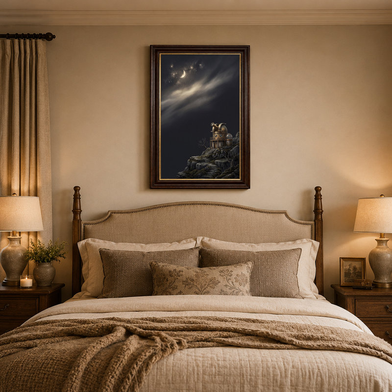 Toile dorée sous la lune étoilée, 24"H x 16"W