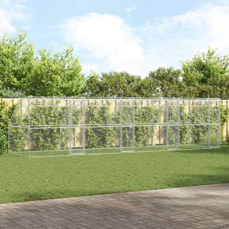  Dog Kennel With Storage Silver Galvanised Steel Pet Enclosure Housing