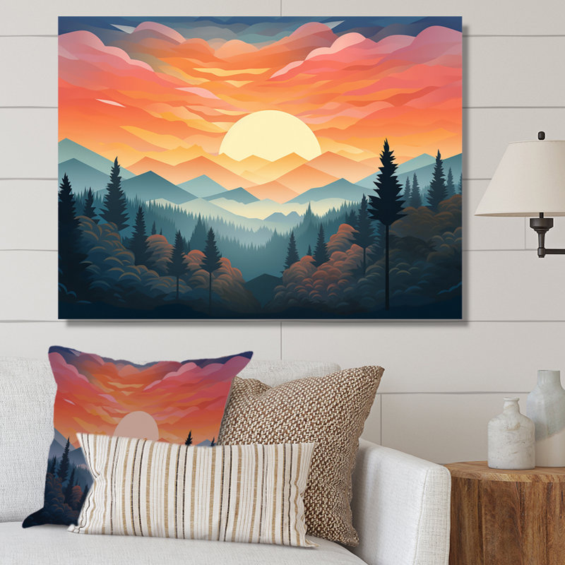 «Mountain Forest Daydream Peaceful Sunset» sur toile, H 24 po x l 32 po x P 1 po, Toile tendue