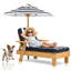 Chaise longue pour enfants en bois avec parasol et coussin rayé bleu et blanc pour enfants-876685382