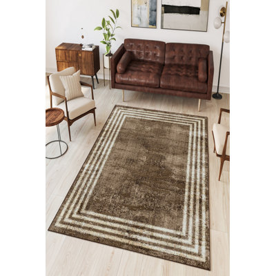 Antibacterial Area Rug, Brown, 4.6 x 7.2 Feet | 100% Polyester, 650 g/m², 0.16 in Pile Height | Eco-Friendly, Non-Slip PVC Dot Underside | Machine Washable, Perfect for Living Room & Bedroom Decor