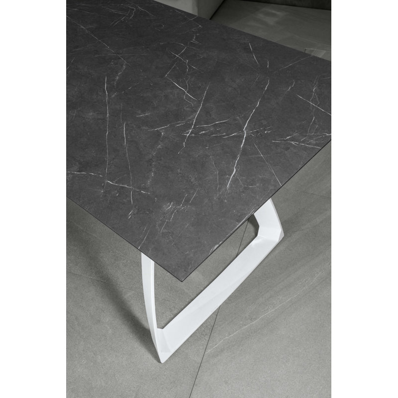 Daishanay Extendable Oak Metal Base Dining Table, White, Black