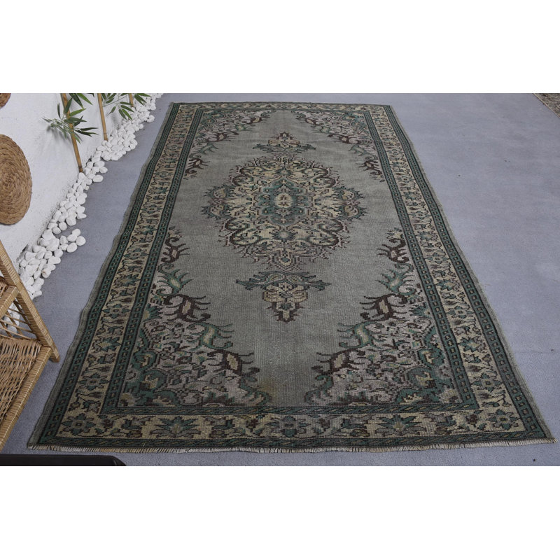 Tapis Oushak, tapis rétro, tapis décoratifs verts, grands tapis de 5,4 x 9 pi, tapis turc, tapis audacieux