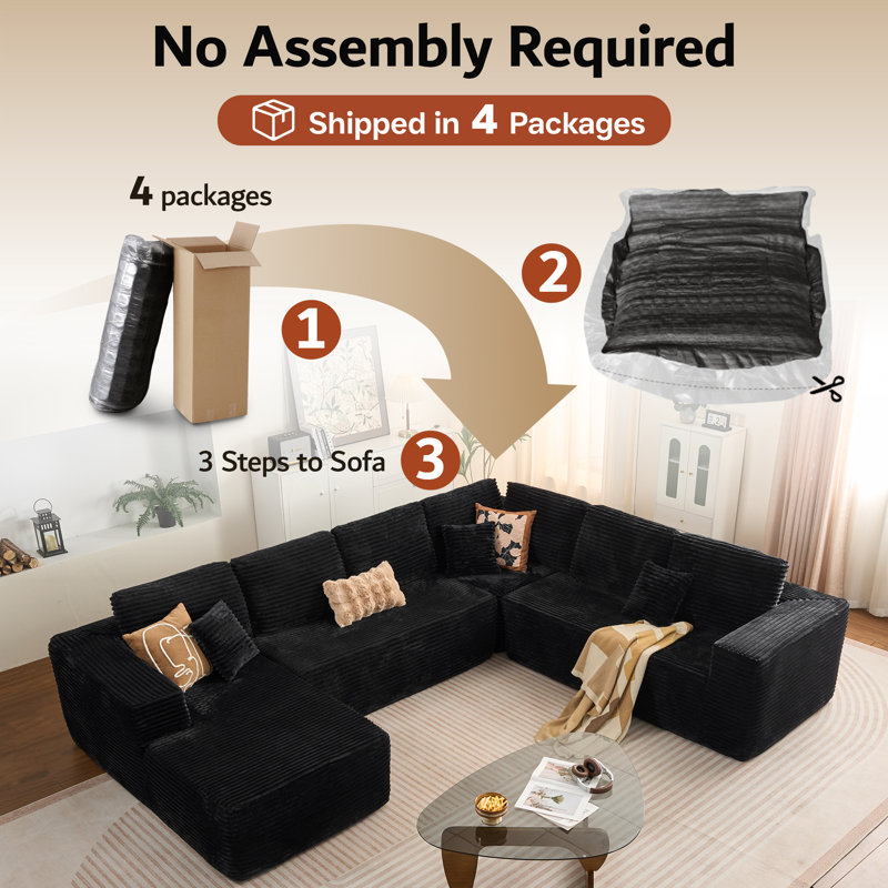 Kustas No Assembly Required Upholstered Boneless Sectional, Free Combination Compression Sofa For Living Room, Home Theater