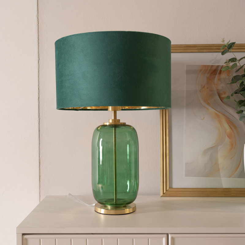 Adosinda Glass Table Lamp, Green Base/Green Shade, Yes