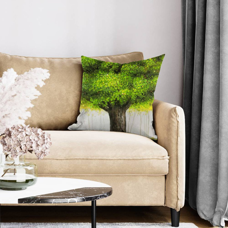 Big green tree - 20"x20" Throw pillow - Poly twill - Print on demand, 20" H x 20" W, Polyester/Polyfill