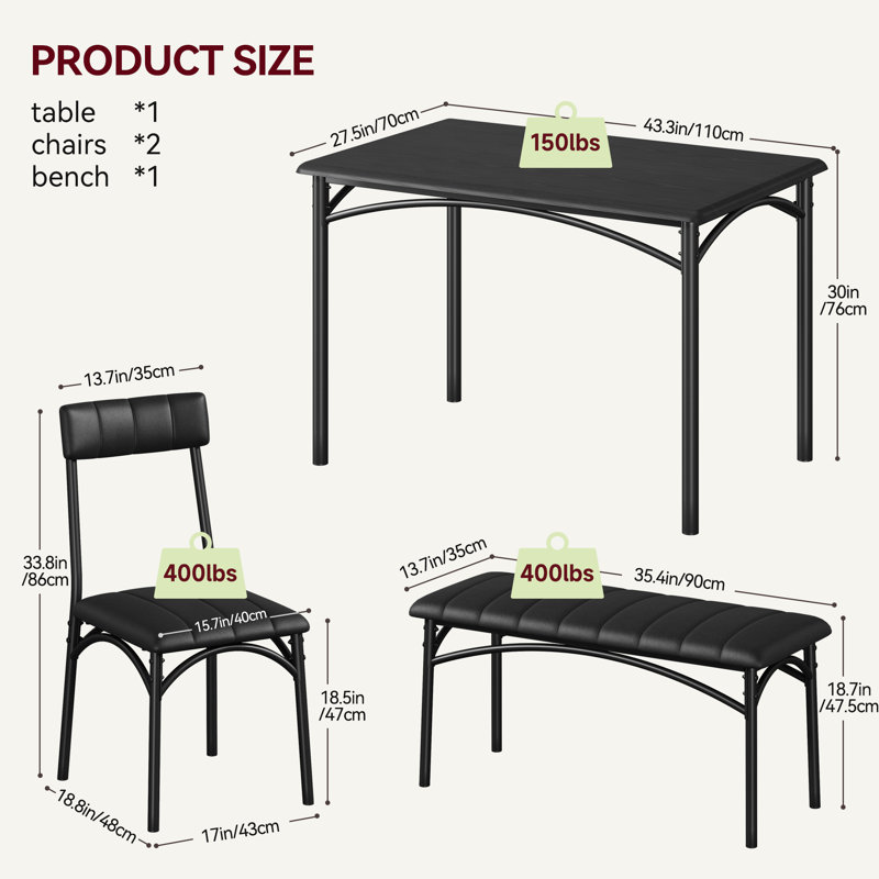 4 -Person Dining Set, Black, Black