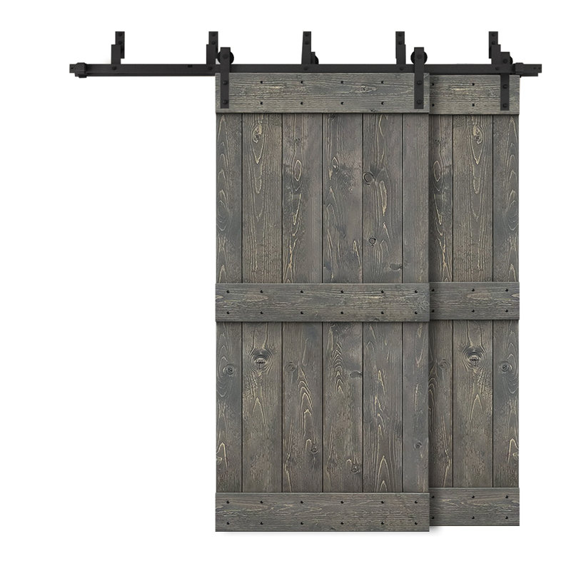 Ensemble de quincaillerie d'installation de porte de grange en bois lambrissé et en métal peint, Noir mat, Gris patiné