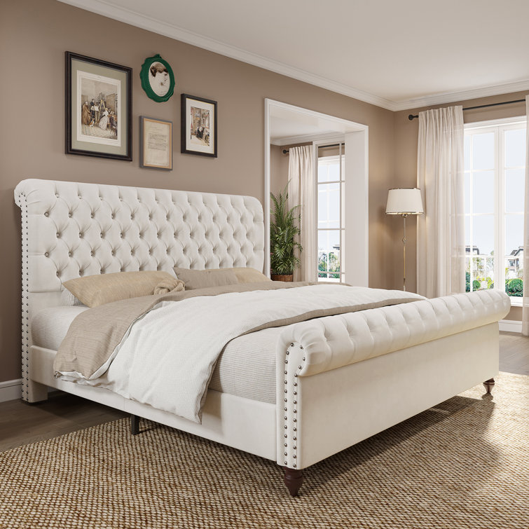 Manervia Upholstered Metal Sleigh Bed