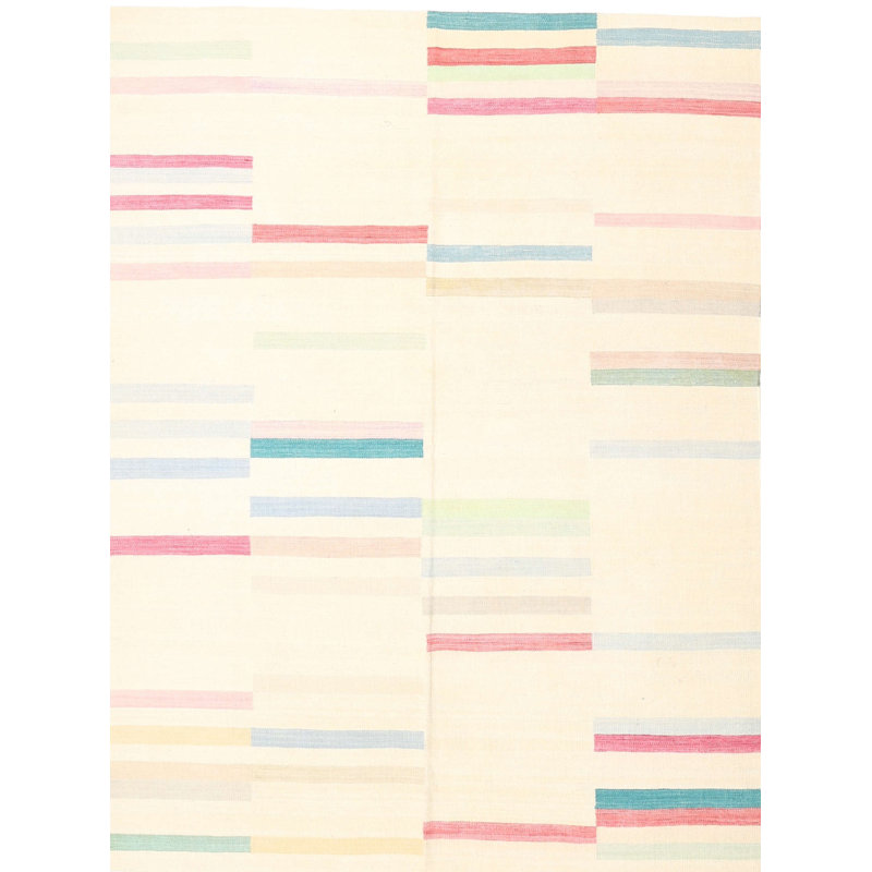 Tapis contemporain ivoire / bleu, Rectangle 7 pi x 9 pi
