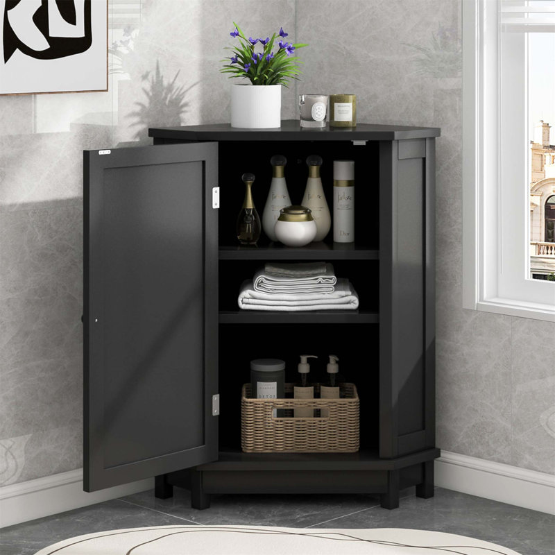 Rangement de coin triangulaire pour armoire de salle de bain avec tablettes réglables, conception moderne en panneau de fibres à densité moyenne