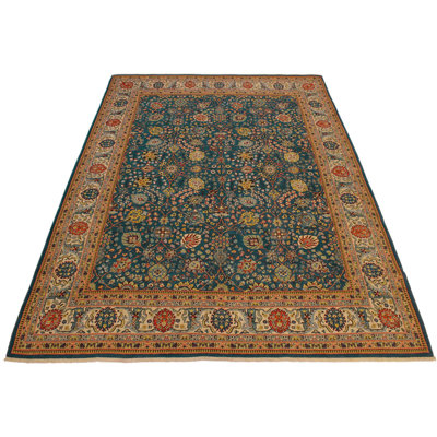 Tapis oriental bleu sarcelle / rouge / beige en laine noué à la main 8 pi 3 po x 9 pi 8 po Abagail