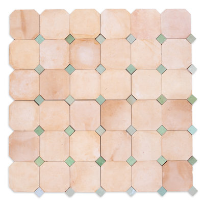 Contemporary Zellige Panels, 12" X 12" X 1/2", Terracotta With Dusty Blue Accents