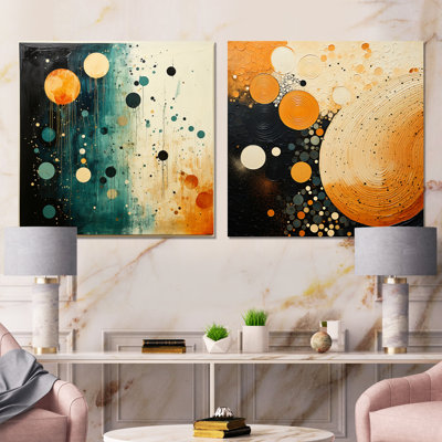 Ensemble de 2 collages carrés gris et orange Mid Century Minimalist Oasis
