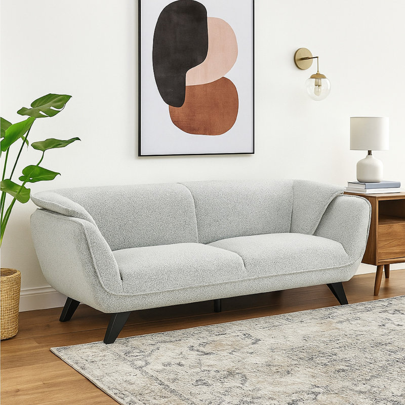 Canapé Naeli, dossier arrondi, boucle gris clair, bois de pin massif de 86 pouces