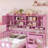 Wood Platform Bed with Bookshelf at the Head of the Bed, Built-in Desk and Matching Chair-788782620
