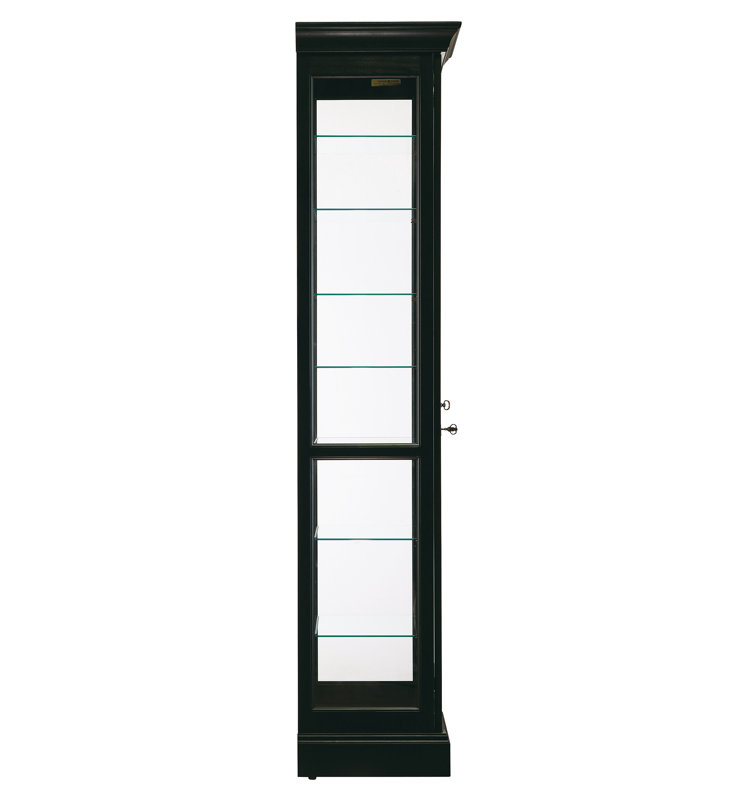 Traditional Black Satin Lighted Curio Cabinet with Adjustable Shelves