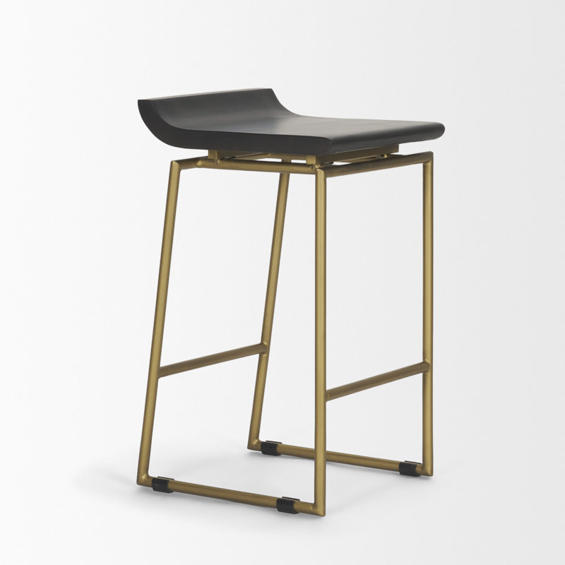 Tabouret de bar et de bar en bois de manguier massif Barlow, Or/brun