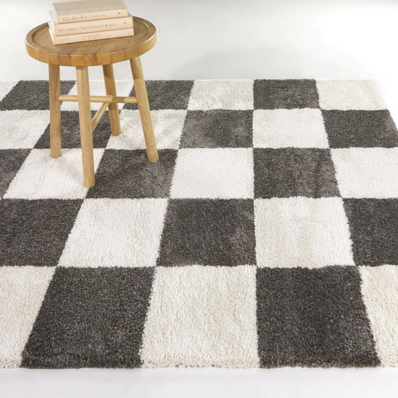 Tapis à carreaux gris foncé Reinhart, Rectangle 5 pi 3 po x 7 pi