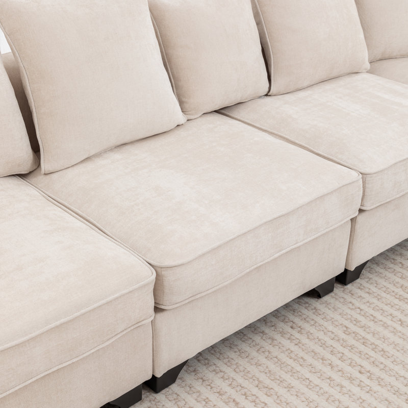 Bennett 6-Piece L-Shaped Sectional Sofa, Beige Chenille