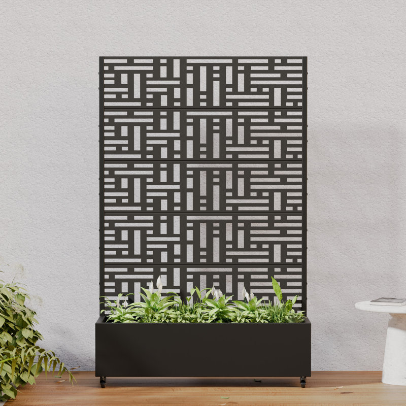 72" H x 47" W x 16" D Outdoor Metal Planter Box with Trellis Decor Raised Garden Bed with Lattice Panel and Wheels for Patio Set of 2
