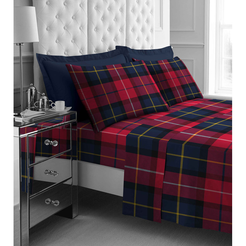100% Cotton Standard Sheet Set, Red, King (264 x 264cm), Plaid
