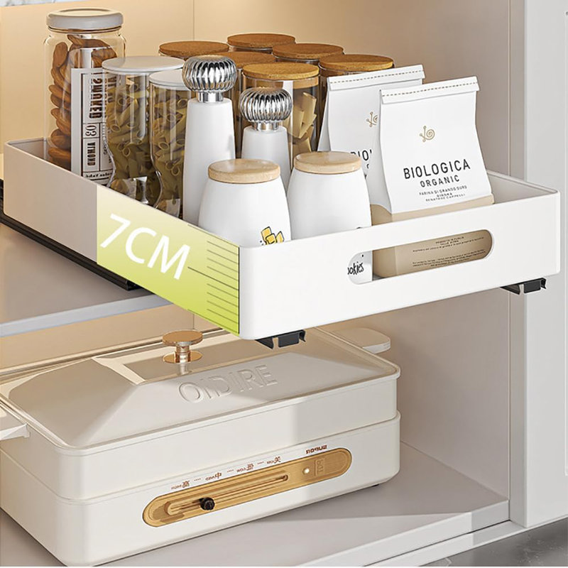Organisateur d'armoire coulissant, panier de rangement à tiroir coulissant pour salle de bain garde-manger, organisateur de tablette sous l'évier, blanc (37 x 26 x 8 cm)