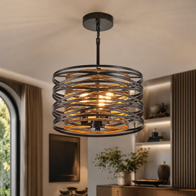 3-light Flush Mount Ceiling Light, Pendant Light With Black Walnut Metal Cage Design(Bulbs Not Included)