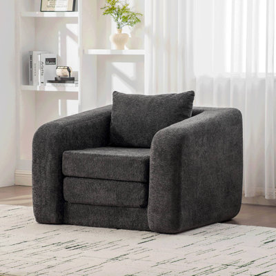 40" Foldable Single Sofa Bed With Armrest & Backrest, Convertible Chenille Cloud Floor Mattress Sleeper Lounge Accent Chair With Pillow For Apartment Living Room Bedroom Dorm Guestroom