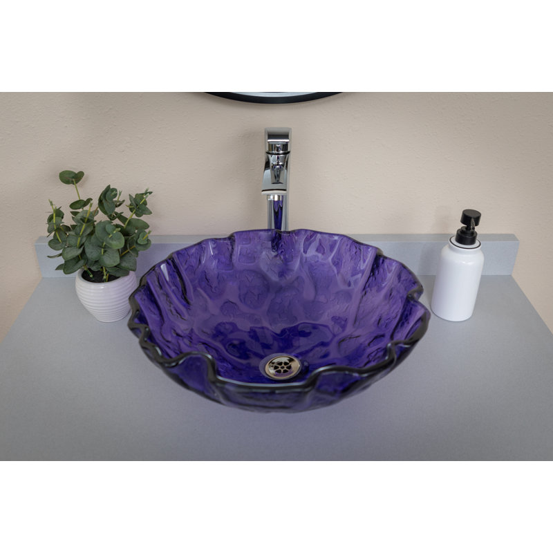 Lavabo de salle de bain vasque circulaire en verre mauve peint à la main