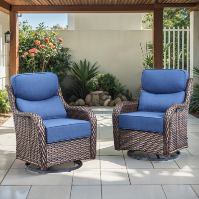 Deb 2-Pieces Outdoor Wicker Swivel Rocker Chairs with 6" Thick Cushions for Patio