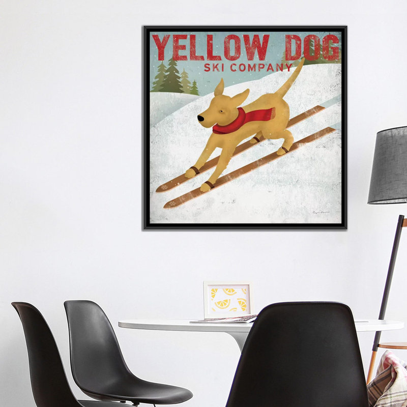 «Yellow Dog Ski Co.» Impression sur toile, H 18 po x l 18 po x P 1,5 po, Toile avec cadre noir, Pas de tapis