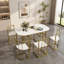 Ensemble de table à manger moderne 7 pièces avec faux marbre, table de cuisine compacte de 140 cm pour 6 personnes, doré et blanc-1278475885-1278475886-1278475887