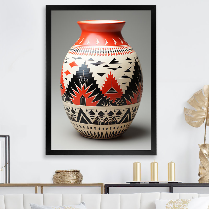 Poterie Native Pueblo sur toile, H 32 po x l 24 po x P 1 po, Cadre simple noir