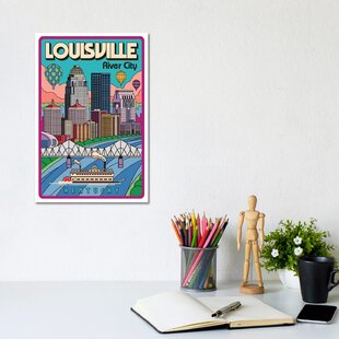 Louisville Kentucky City Skyline, Blue on White Solid-Faced Canvas Print