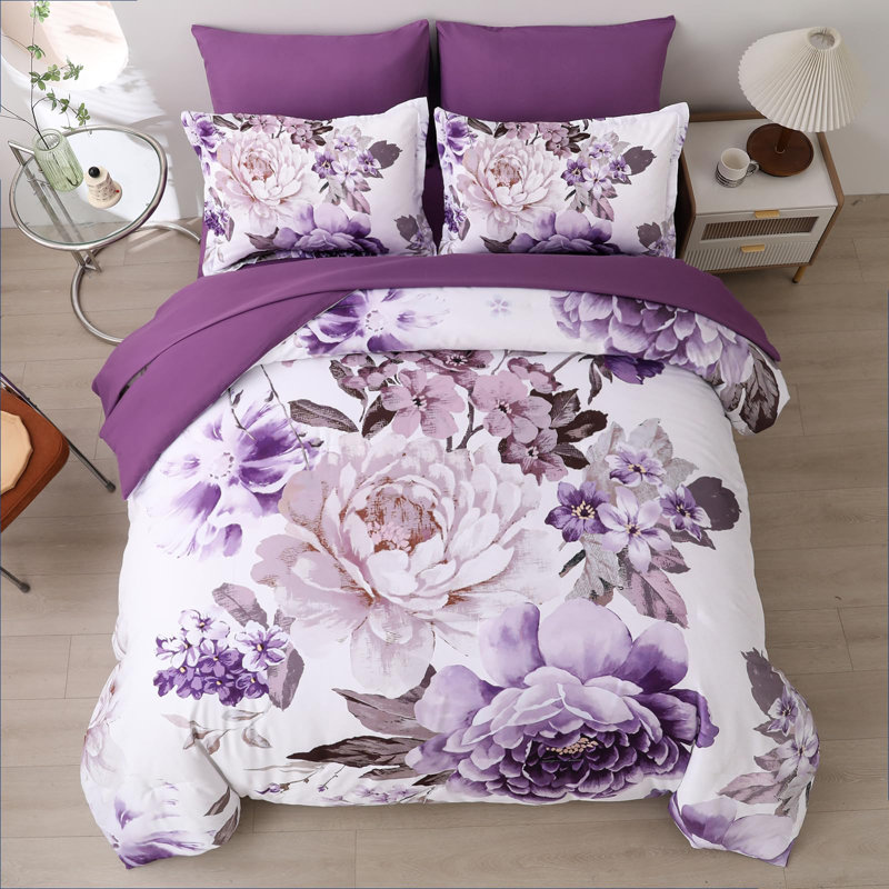 Ensemble d'édredon floral 7 pièces 7 pièces, Grand édredon et 6 pièces supplémentaires, Mauve