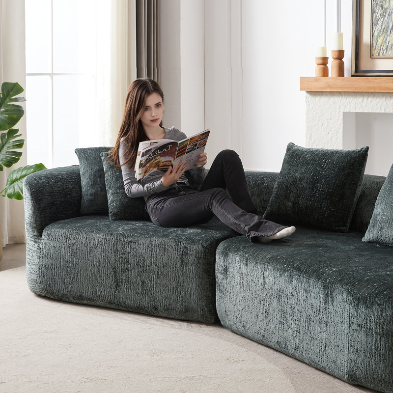 Chumenti Boneless Modern Oversized Sectional Sofa, Left Hand Facing, Green Chenille