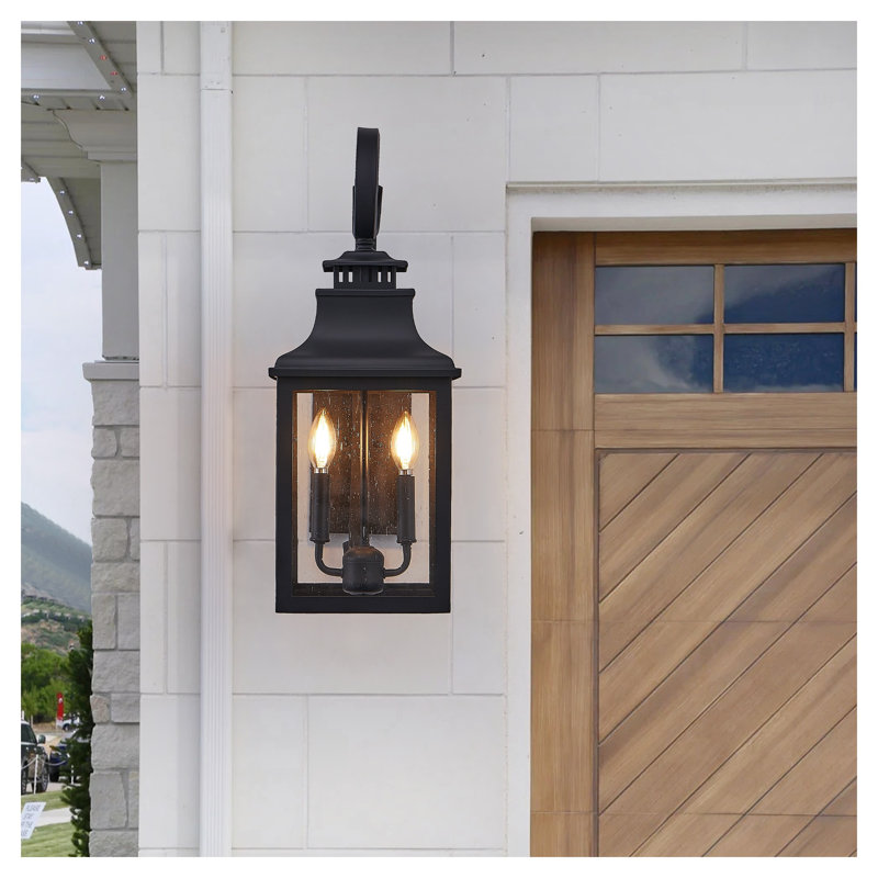 2-Pack Vintage Outdoor Wall Lanterns – Black Metal Sconces with Clear Seeded Glass for Porch, Patio & Garden