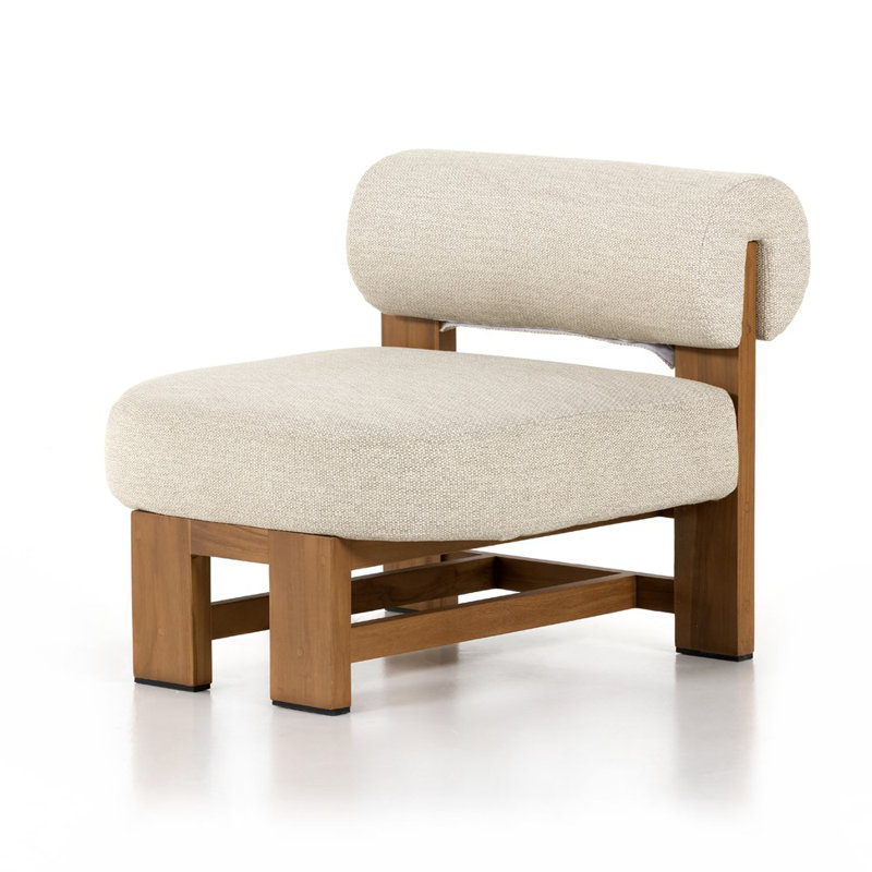 Chaise de patio en teck avec coussins Klaudie, Sable faye, Naturel