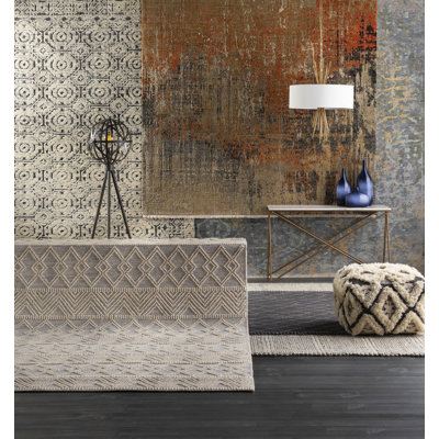 Tribeca Blue Cream Flatweave Geometric Wool Rug