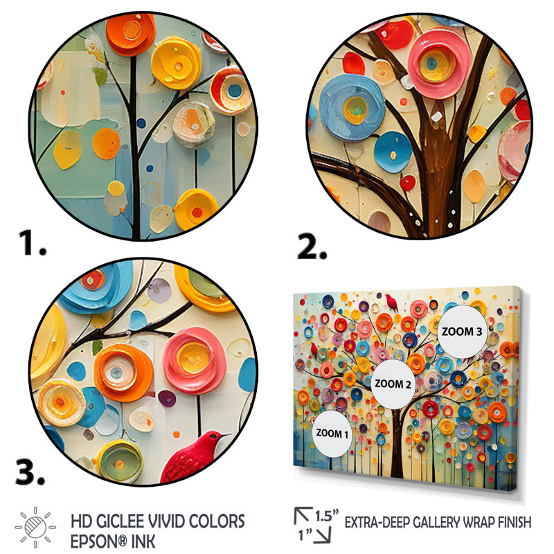Arbre abstrait coloré 3 - Art mural africain, Cadre de coin blanc fermé, H 34 po x l 44 po x P 1,5 po