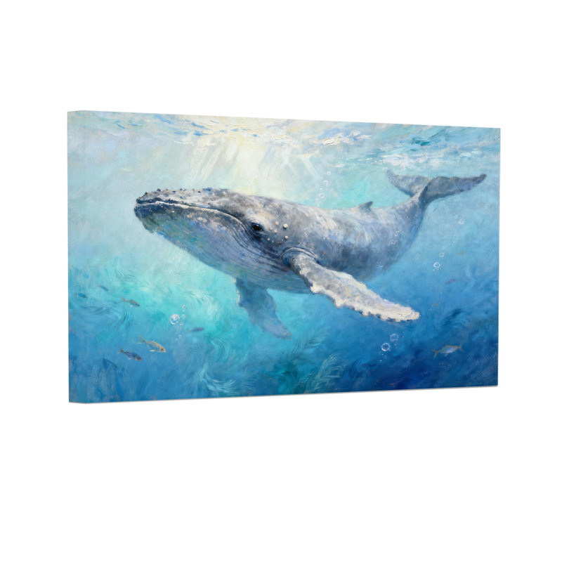 Animaux baleine nageant sous l'eau avec des rayons de soleil, H 16 po x l 24 po