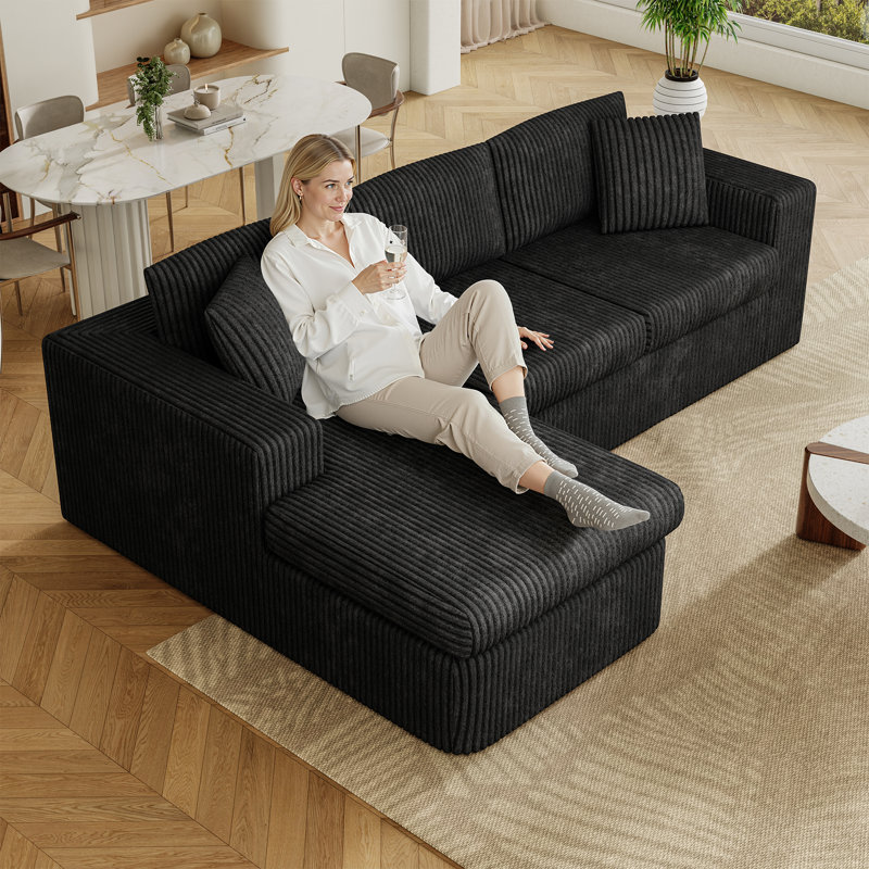 Boneless 104.3" Upholstered Cloudy Sectional, Black Corduroy 