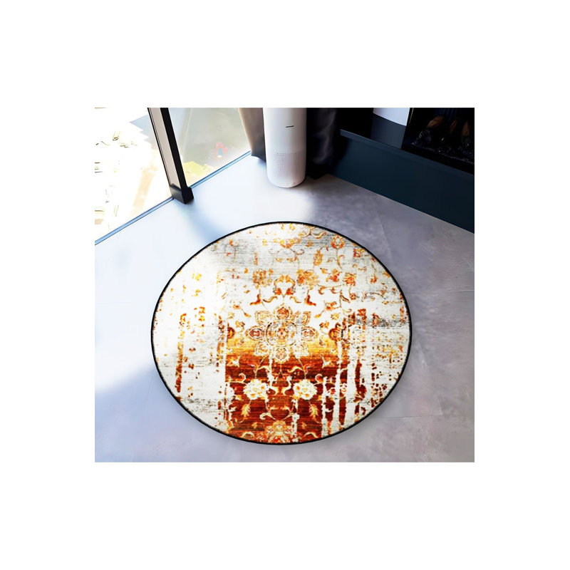 Tapis orange lavé à la machine, Rond 2 pi 8 po